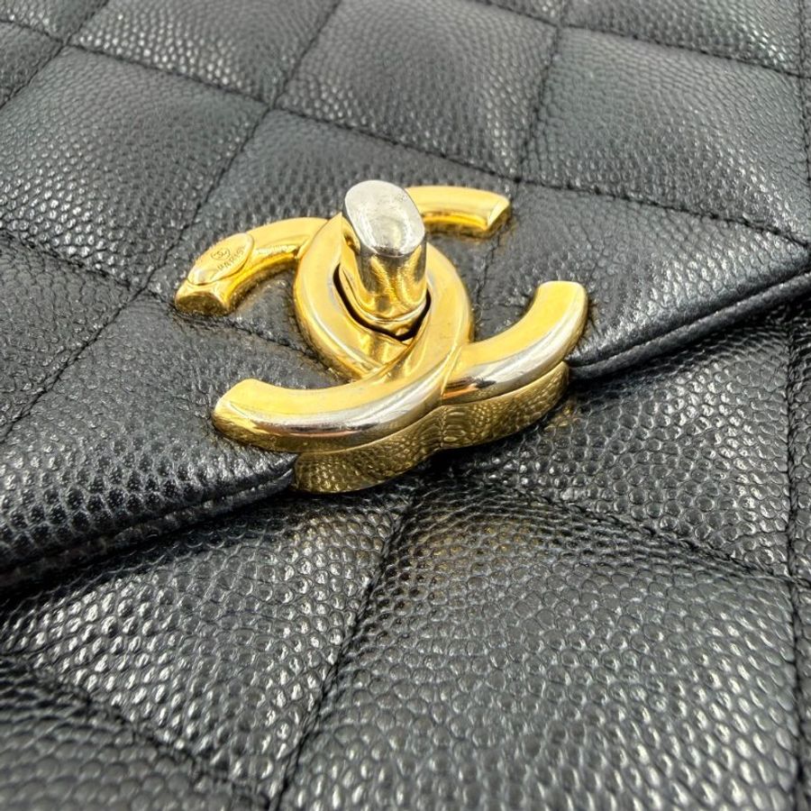 CHANEL - 黑色金釦牛皮雙鍊下蓋肩側背包-30