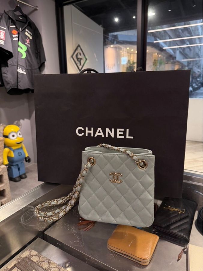 專櫃半價🌟Chanel 22S 水桶包 荔枝牛皮 鼠尾草綠 芯片款｜Classic Trend CT精品｜台北東區實體-9