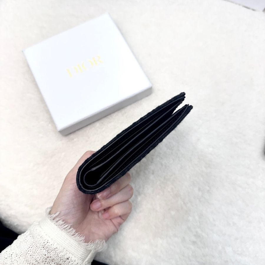 近新🖤Dior 迪奧 黑灰 Oblique 緹花布 牛皮 對開短夾 8卡 短夾 銀釦 錢包 2OBBH027YSE_H03E-7