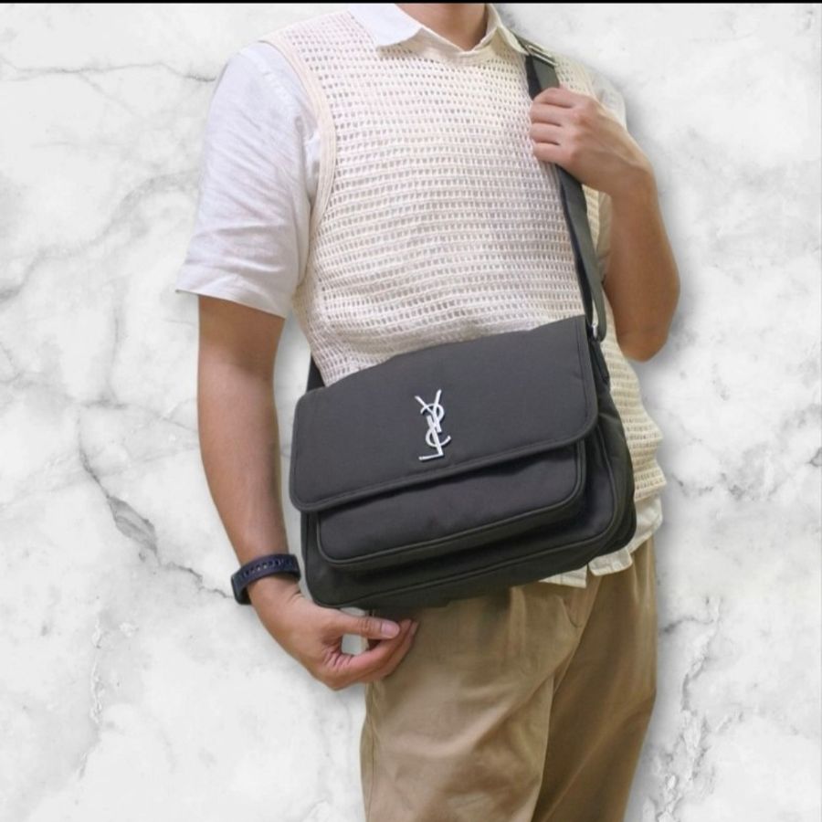 🌺初夏購物🌺快閃一週甜價至6/30‼️【全新】㊣✨YSL✨(附防塵袋)SAINT LAURENT 聖羅蘭 軍綠色 Niki 帆布 郵差包 肩背包 斜背包-28