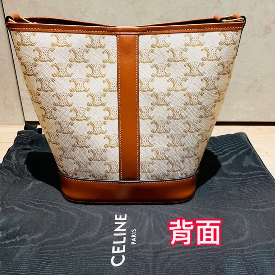 Celine 凱旋門滿版老花小號水桶包（白色）-1