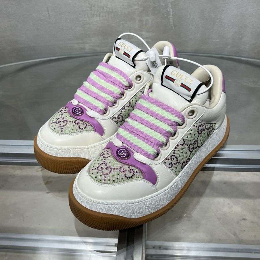 Gucci/古馳 Screener 髒髒鞋 米紫 胖丁 尺碼/36碼-0