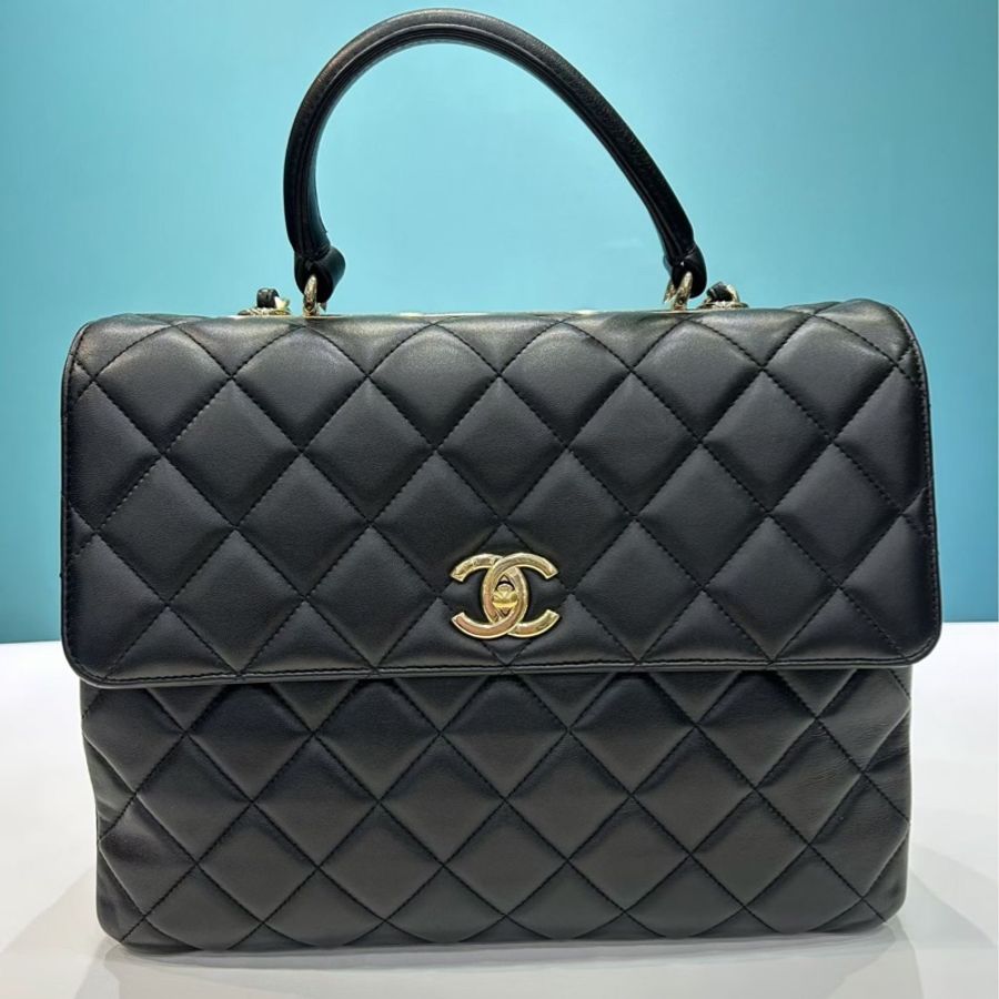 Chanel香奈兒 Trendy CC 黑金大號 手提包 經典菱格紋 金扣 鐳射23開-1