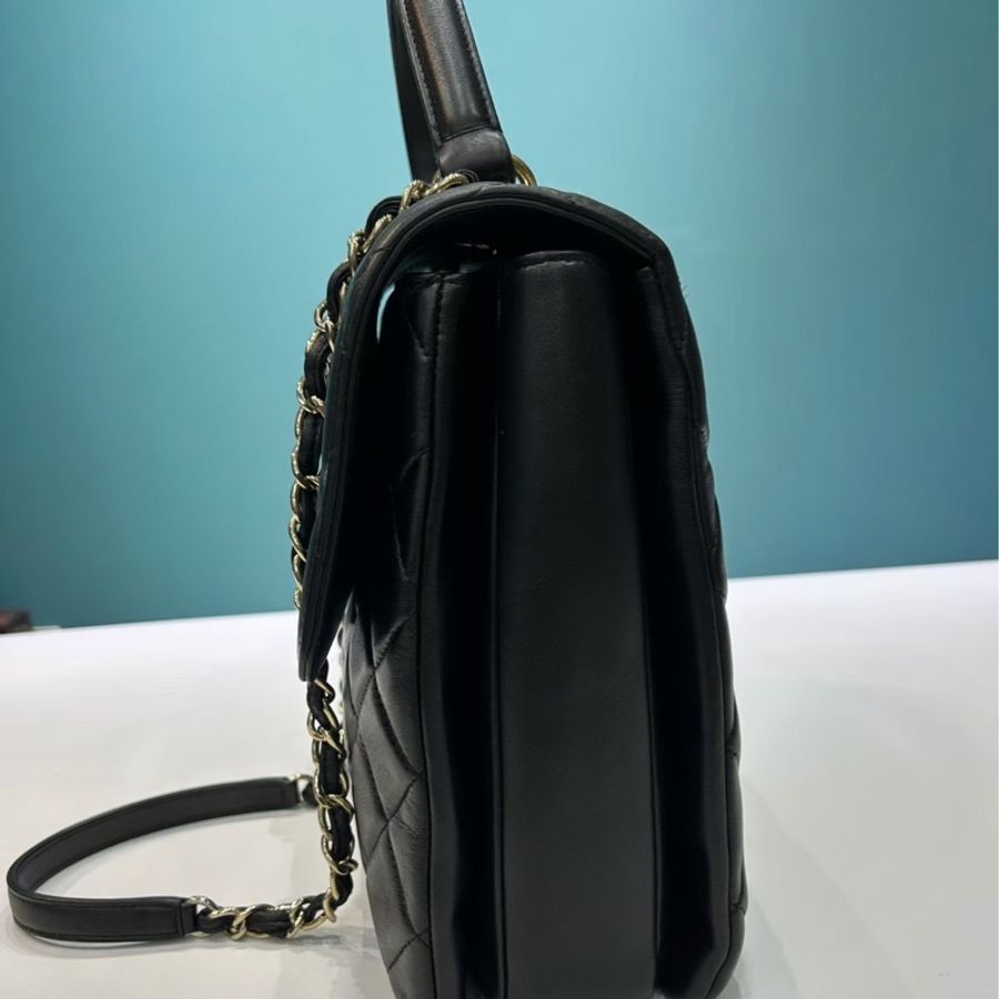 Chanel香奈兒 Trendy CC 黑金大號 手提包 經典菱格紋 金扣 鐳射23開-3