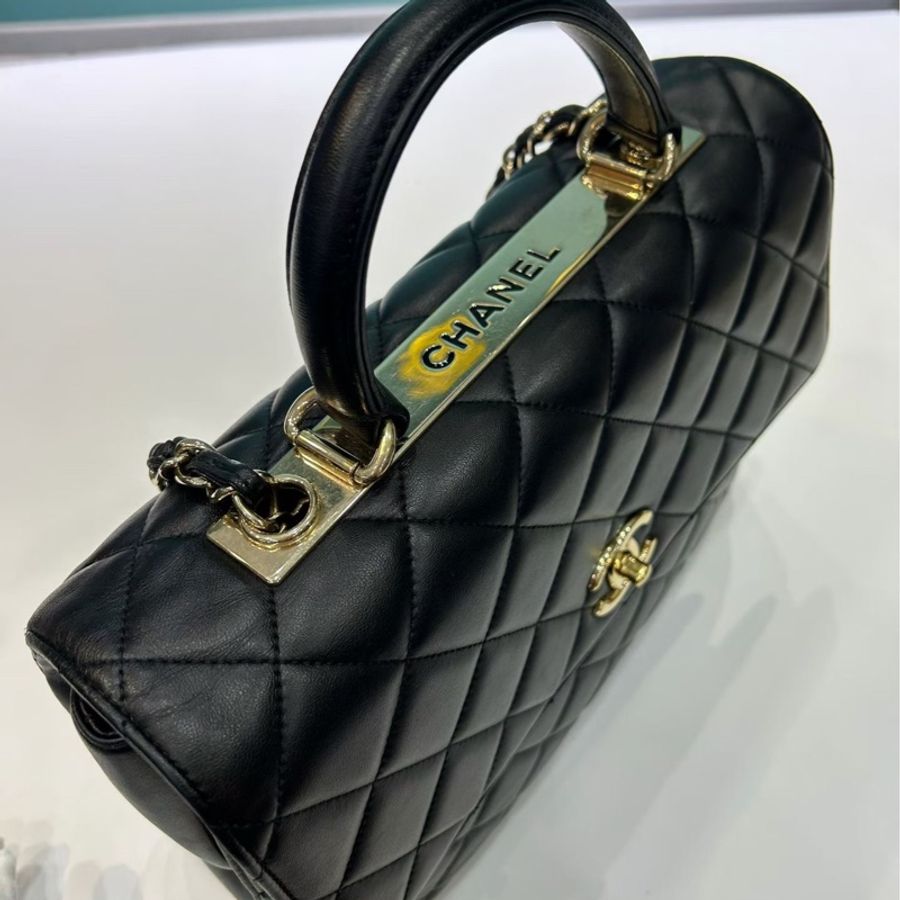 Chanel香奈兒 Trendy CC 黑金大號 手提包 經典菱格紋 金扣 鐳射23開-6