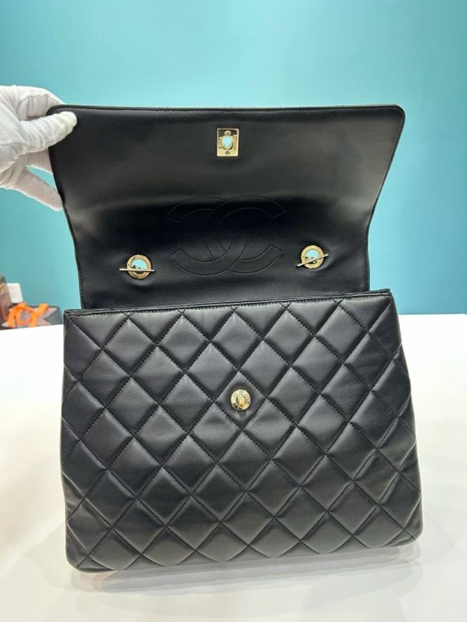 Chanel香奈兒 Trendy CC 黑金大號 手提包 經典菱格紋 金扣 鐳射23開-7