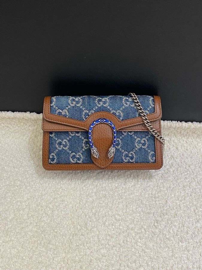 GUCCI古馳 Dionysus牛仔mini酒神虎頭扣鏈條包 尺寸16.5＊10＊4.5 9-0