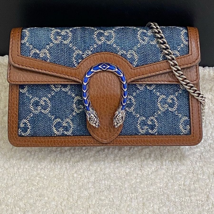 GUCCI古馳 Dionysus牛仔mini酒神虎頭扣鏈條包 尺寸16.5＊10＊4.5 9-5
