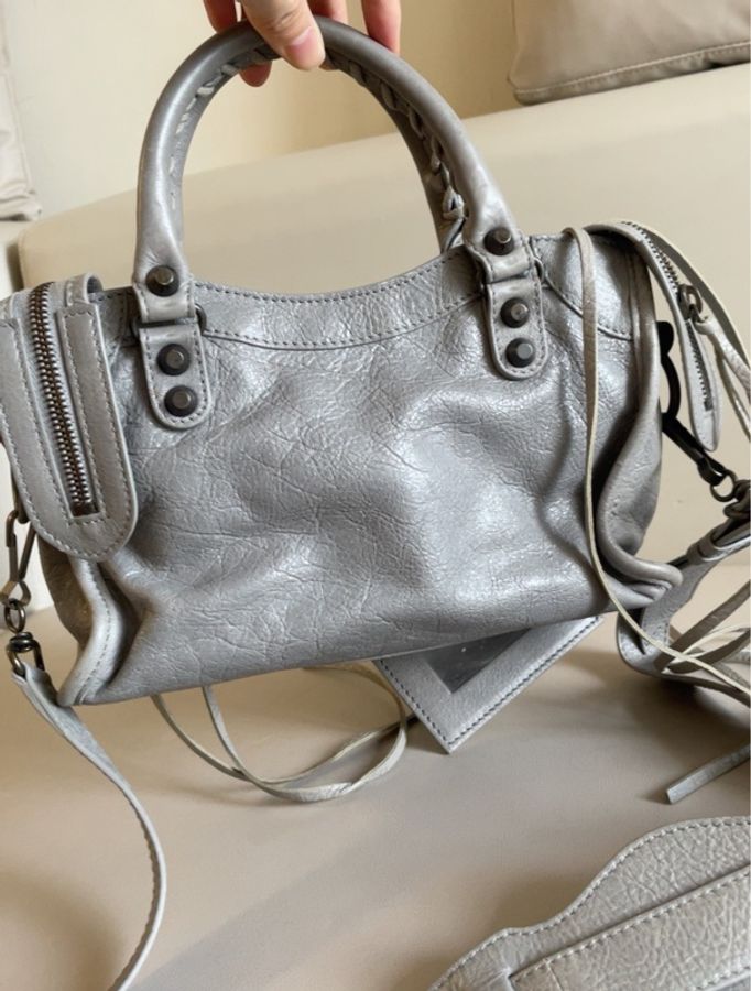 【Y2K千禧✨清冷機械風⚙️全網最低價🥰】Balenciaga 巴黎世家 mini銀灰色 機車包｜手提包｜斜揹包-5