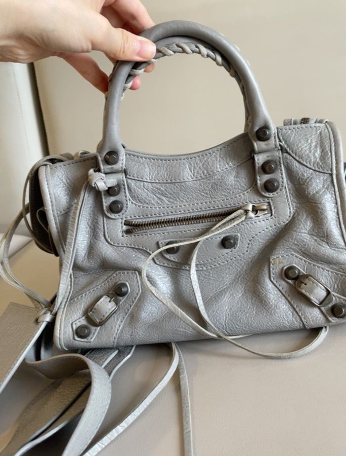 【Y2K千禧✨清冷機械風⚙️全網最低價🥰】Balenciaga 巴黎世家 mini銀灰色 機車包｜手提包｜斜揹包-7