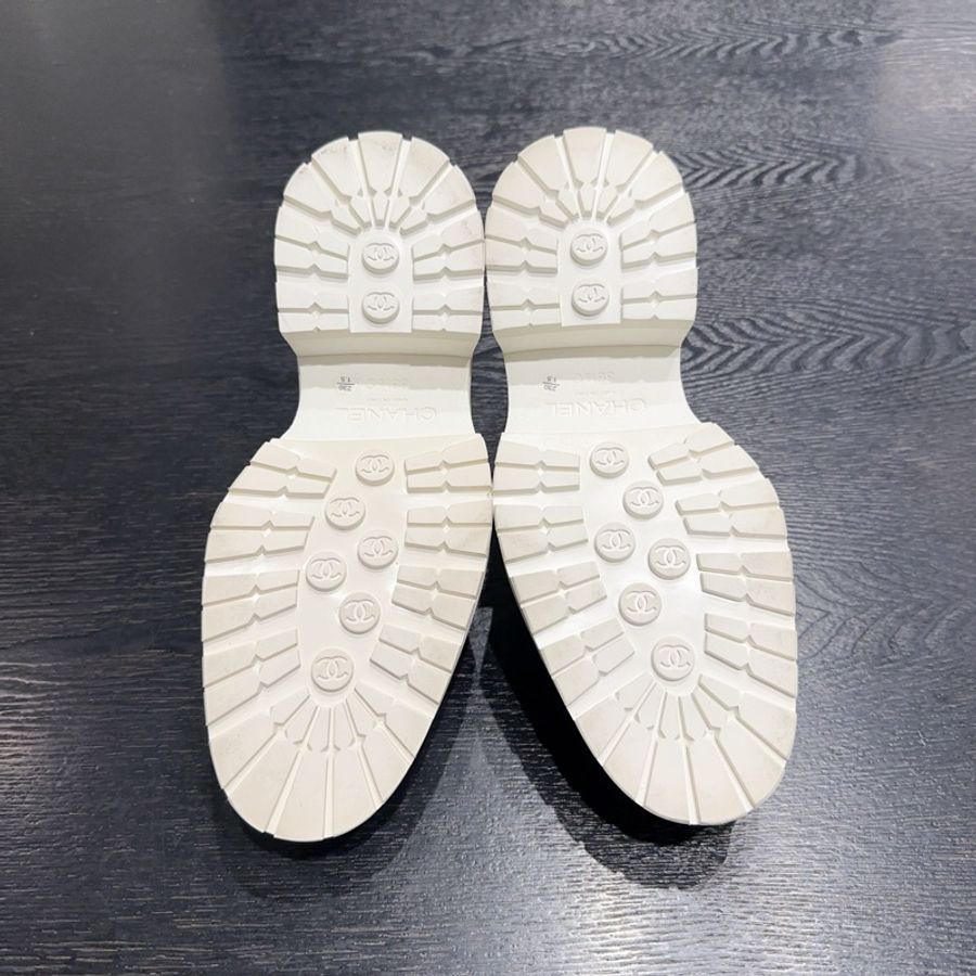 Chanel香奈兒白色菱格紋Logo厚底樂福鞋，女款，36.5碼，附件：防塵袋-8