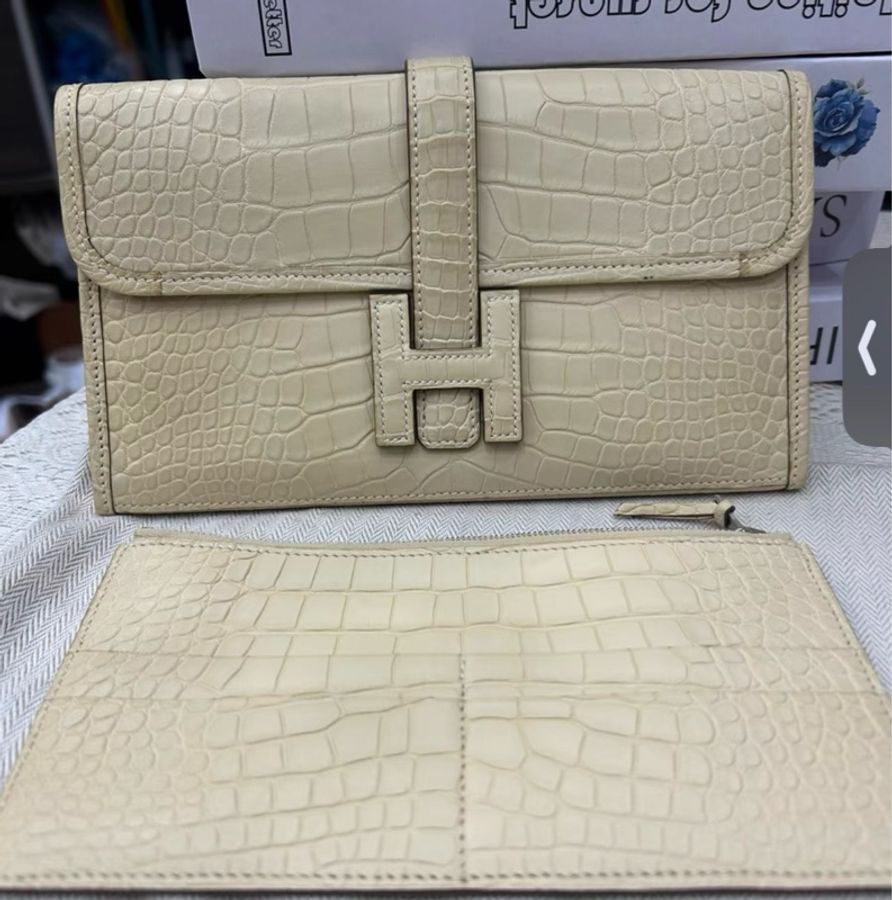 98 Hermes Jige elan29 手包 小雞黃霧面鰐魚 x刻 二合一，附件塵袋-0