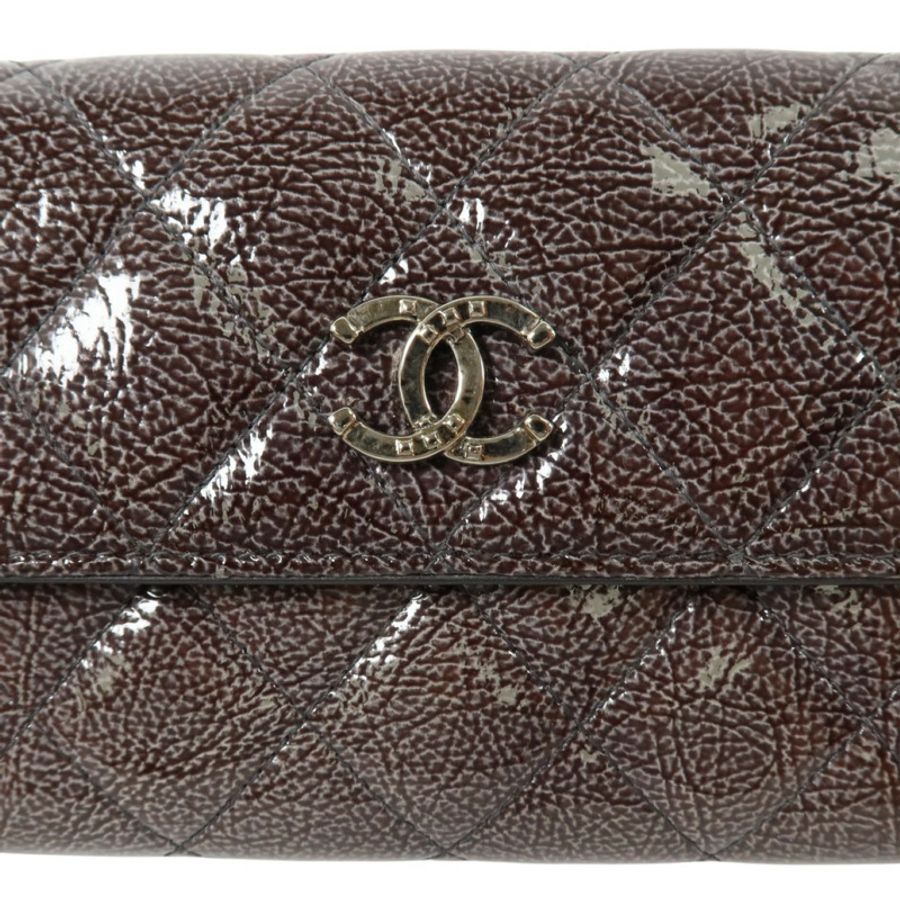 CHANEL 漆皮皮革Long Wallet銀扣長錢包-14