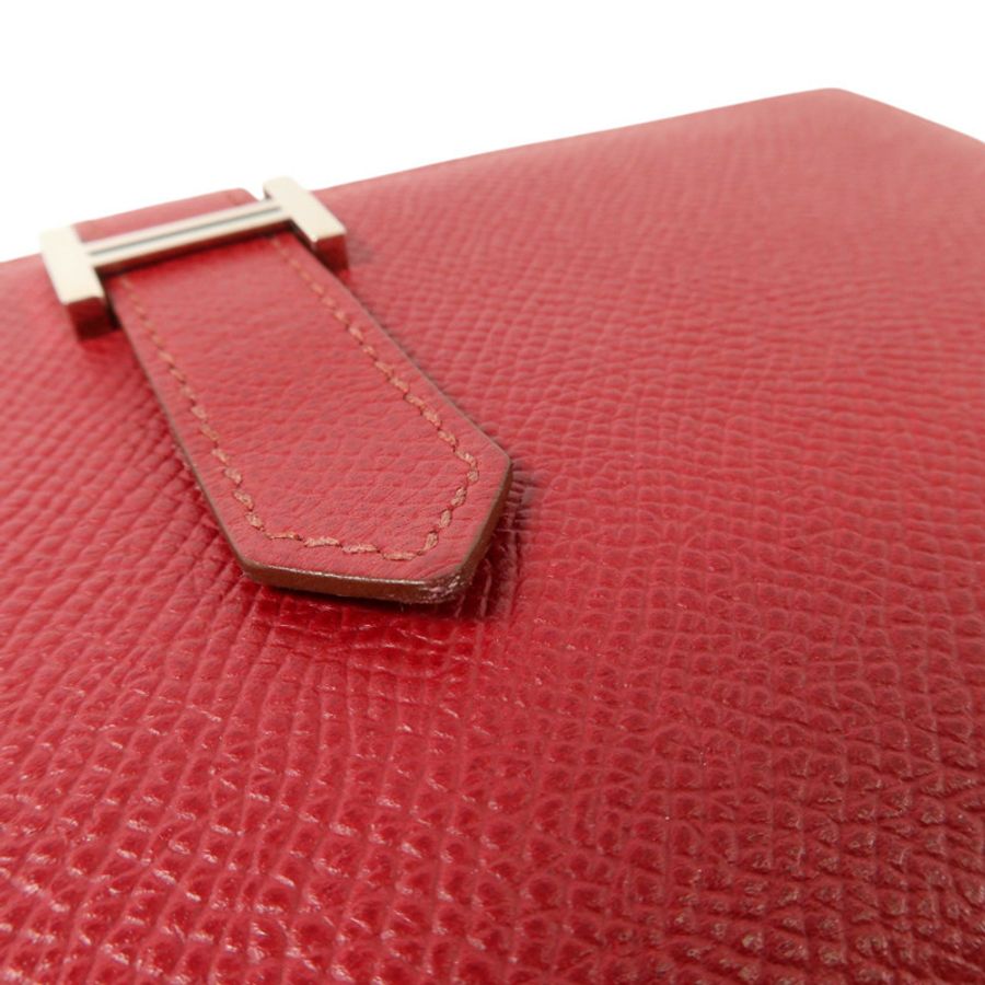 HERMES Epsom皮革Bearn Long Wallet銀扣長錢包Rouge Grenade-13