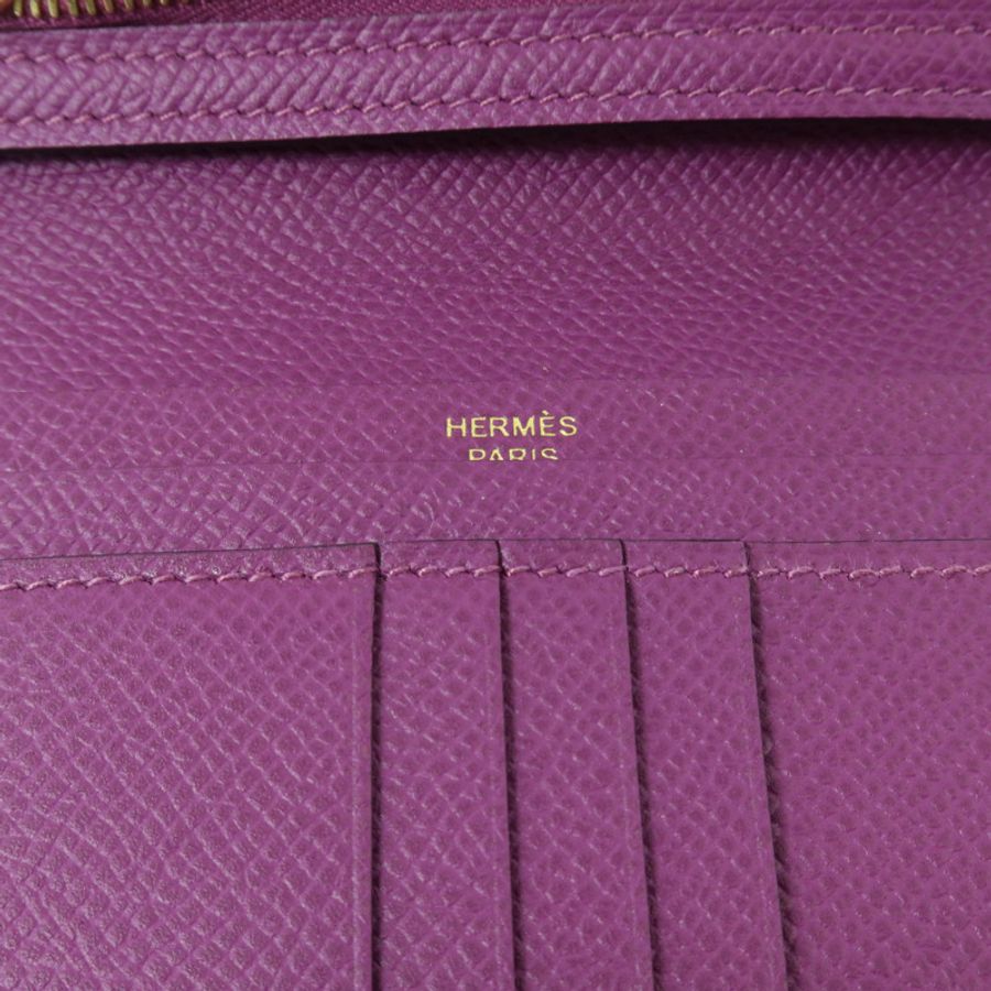 HERMES Epsom皮革Bearn Compact Wallet金扣錢包Raisin/Anemone-6