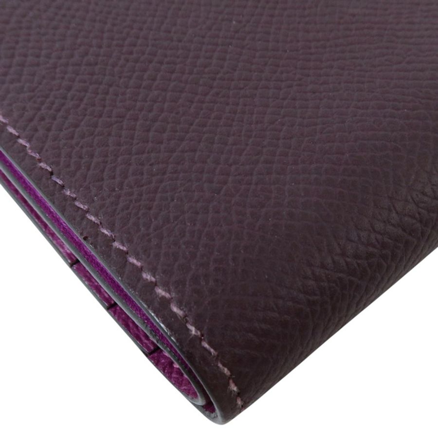 HERMES Epsom皮革Bearn Compact Wallet金扣錢包Raisin/Anemone-10