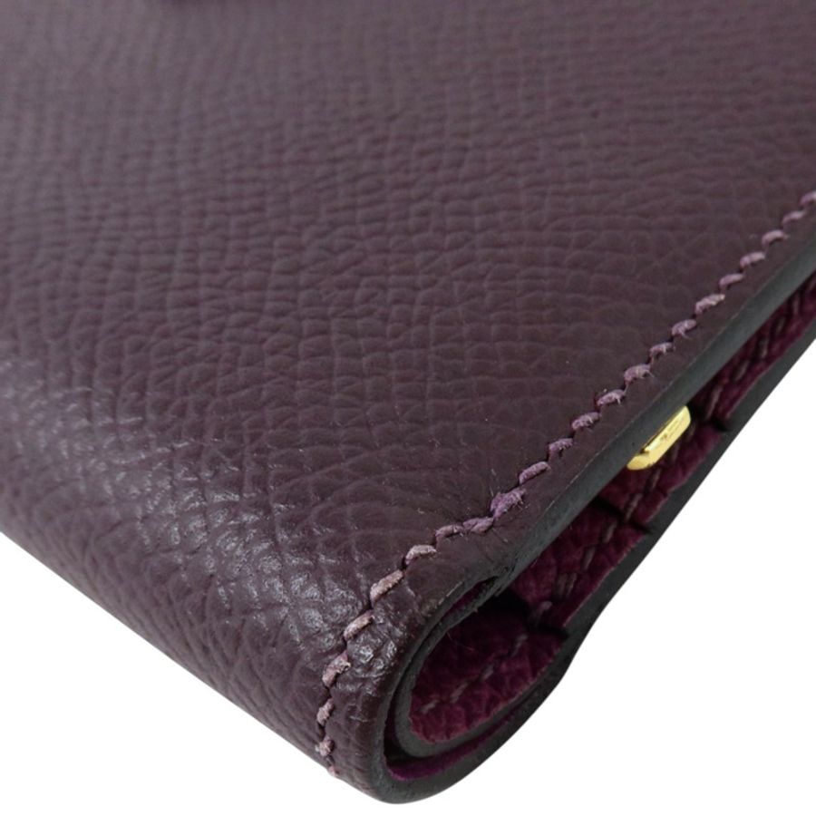 HERMES Epsom皮革Bearn Compact Wallet金扣錢包Raisin/Anemone-11