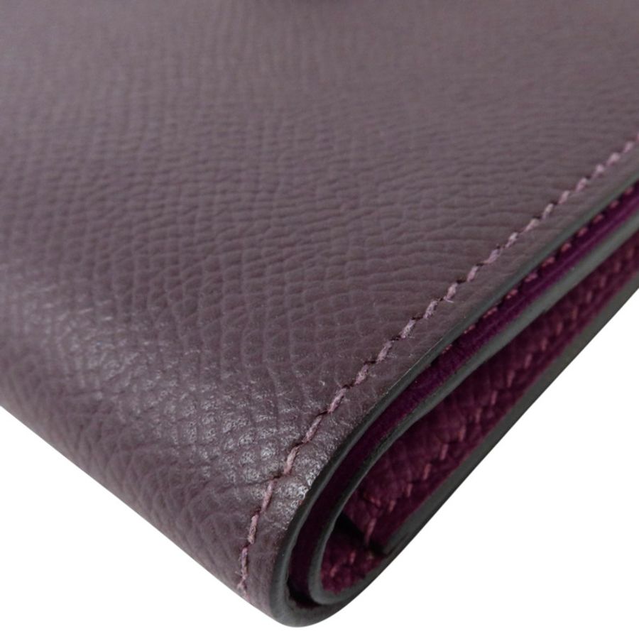 HERMES Epsom皮革Bearn Compact Wallet金扣錢包Raisin/Anemone-13