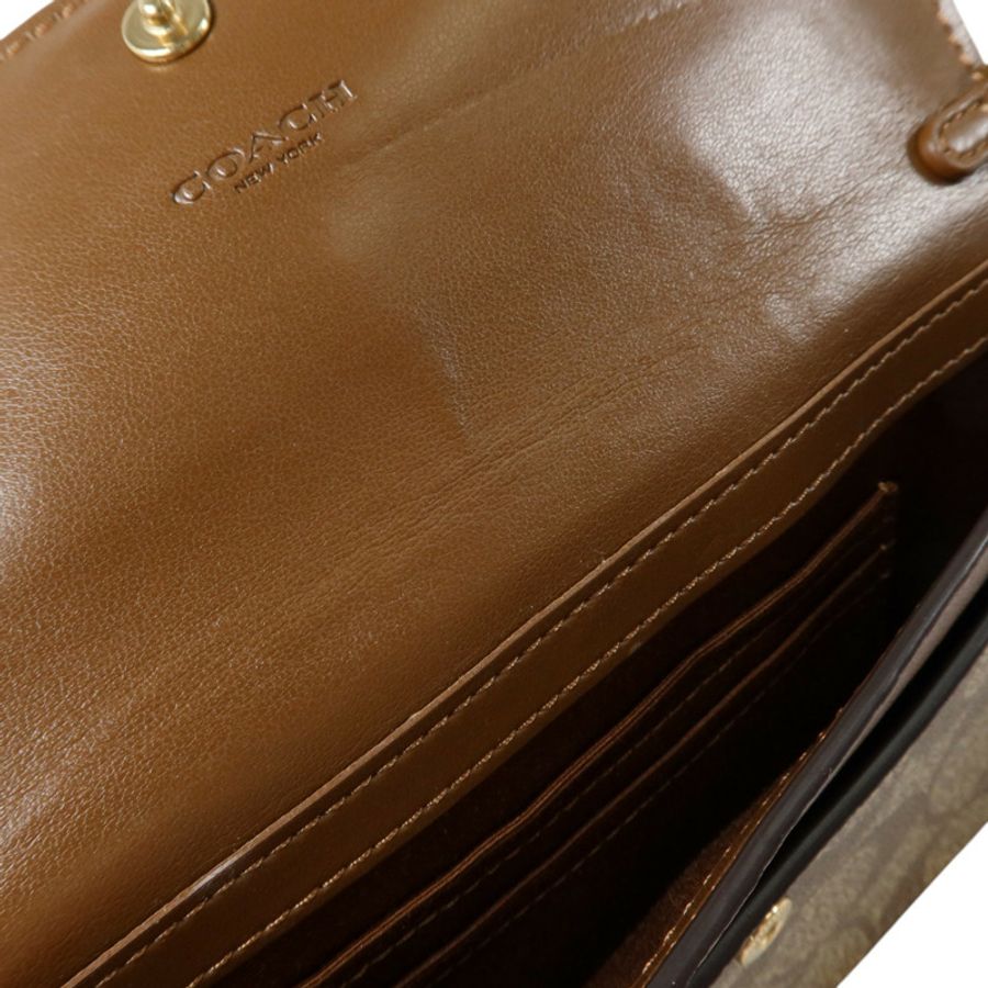 COACH 塗層帆布/牛皮皮革Foldover Wristlet Pouch金扣手拿包-16