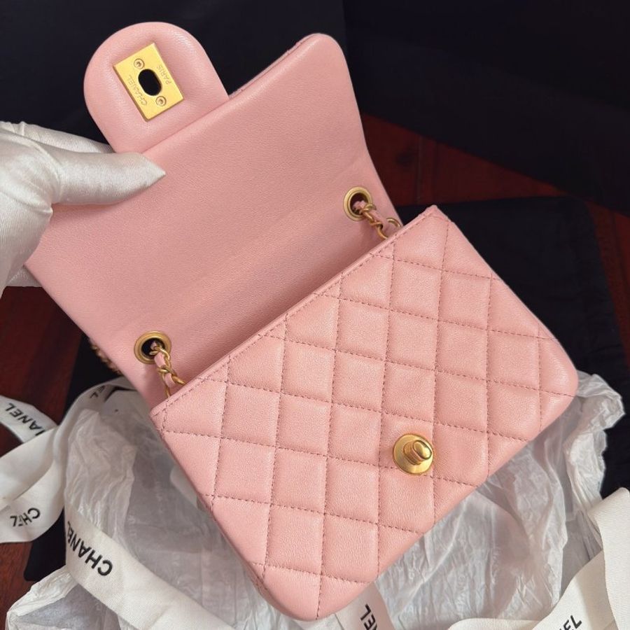 近新品 香奈兒/Chanel CF迷你 雙C菱格羊皮 金鏈信封肩背包-4