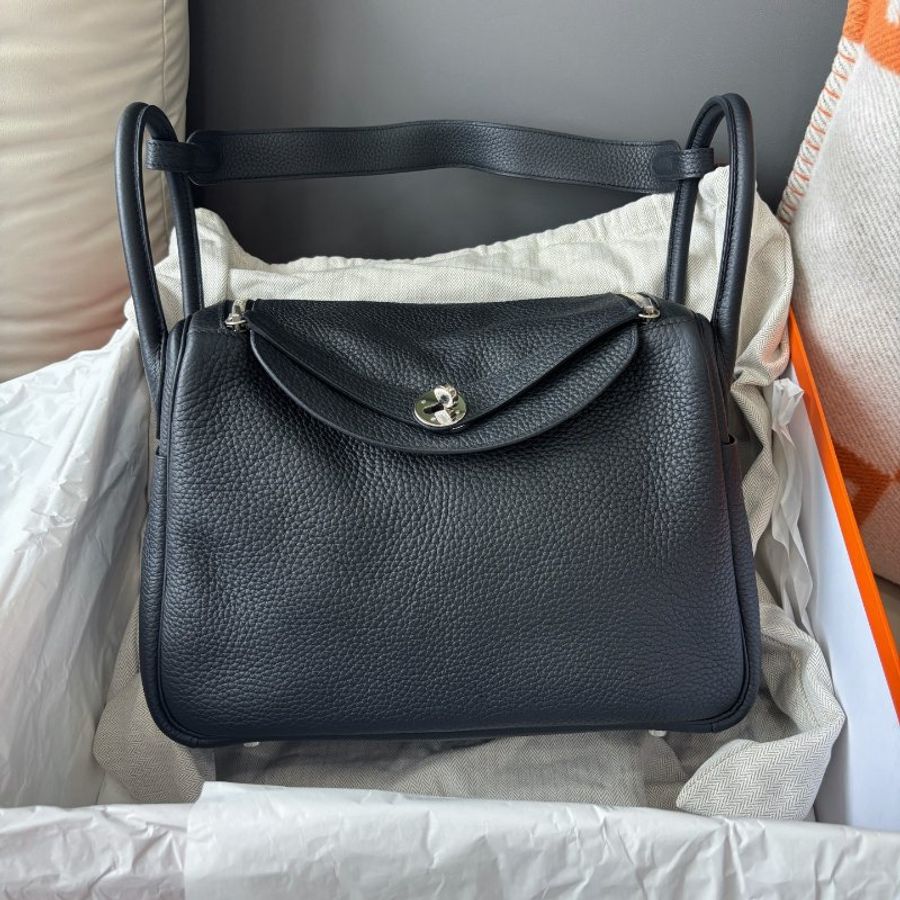 愛馬仕Hermes 黑銀Lindy30手提肩背包-0