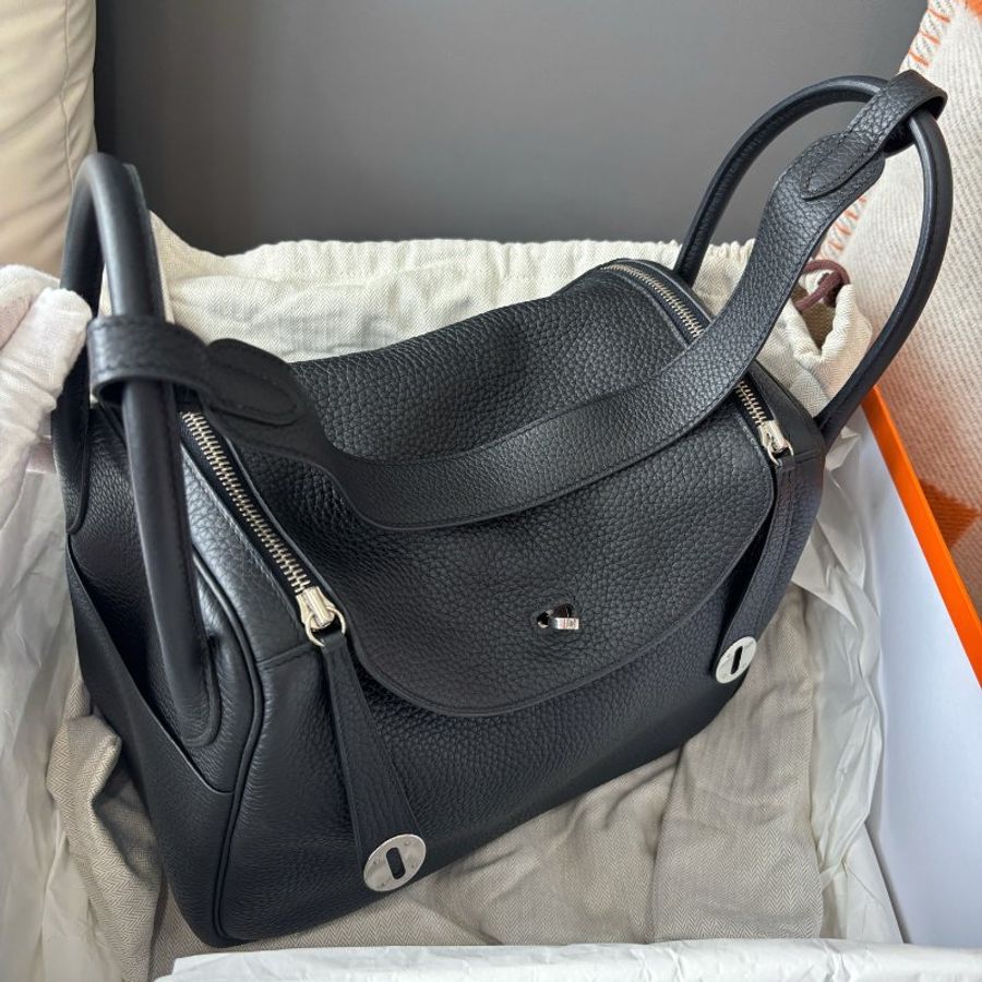 愛馬仕Hermes 黑銀Lindy30手提肩背包-3