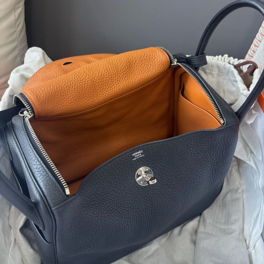 愛馬仕Hermes 黑銀Lindy30手提肩背包-8