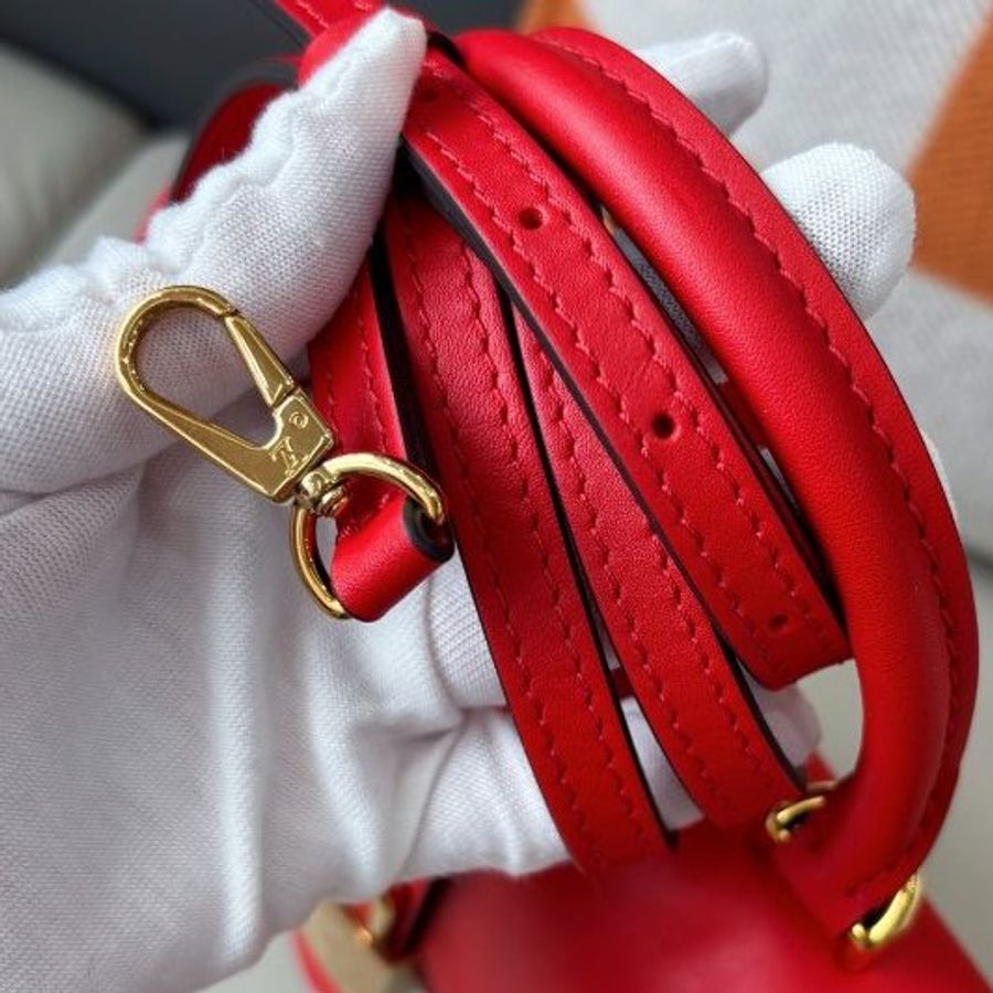 近新品 路易威登/Louis Vuitton 老花紅皮Locky BB鎖頭包 芯片款-9