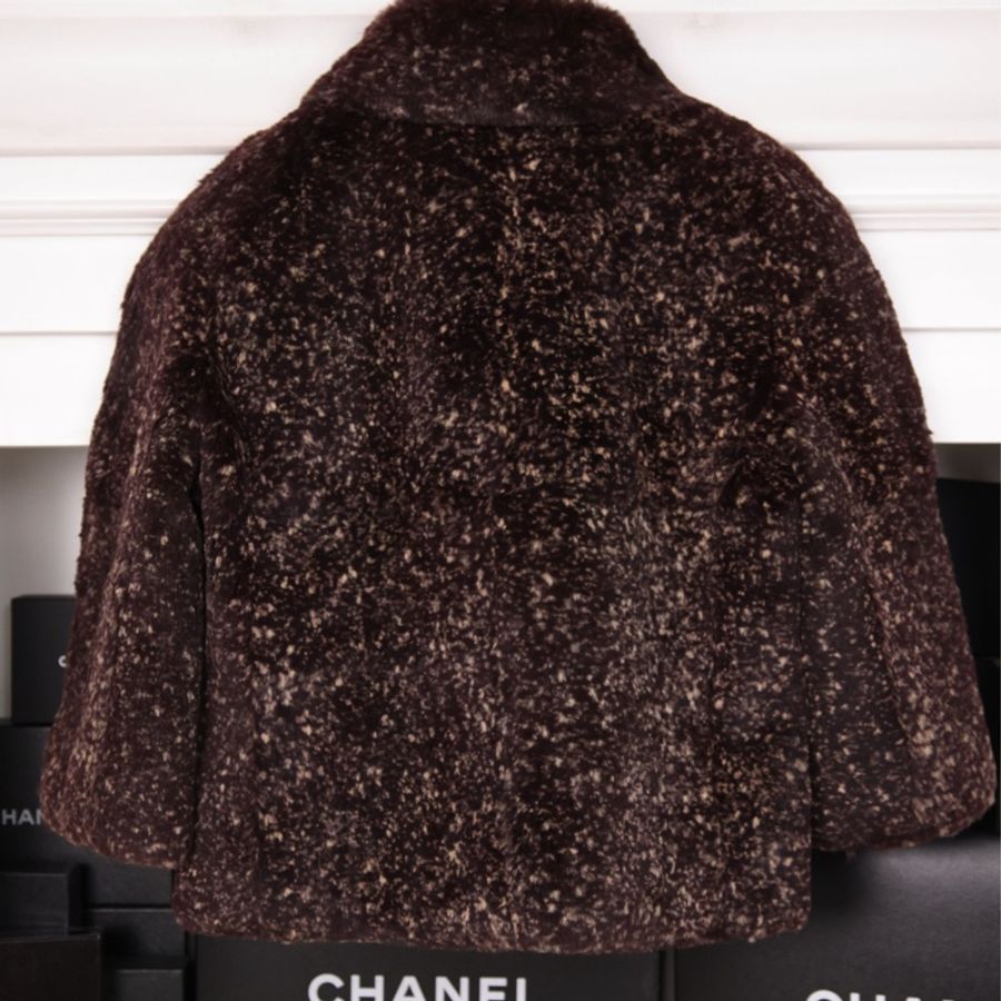 Chanel 05年棕色兔毛两口袋crop短外套上衣-1