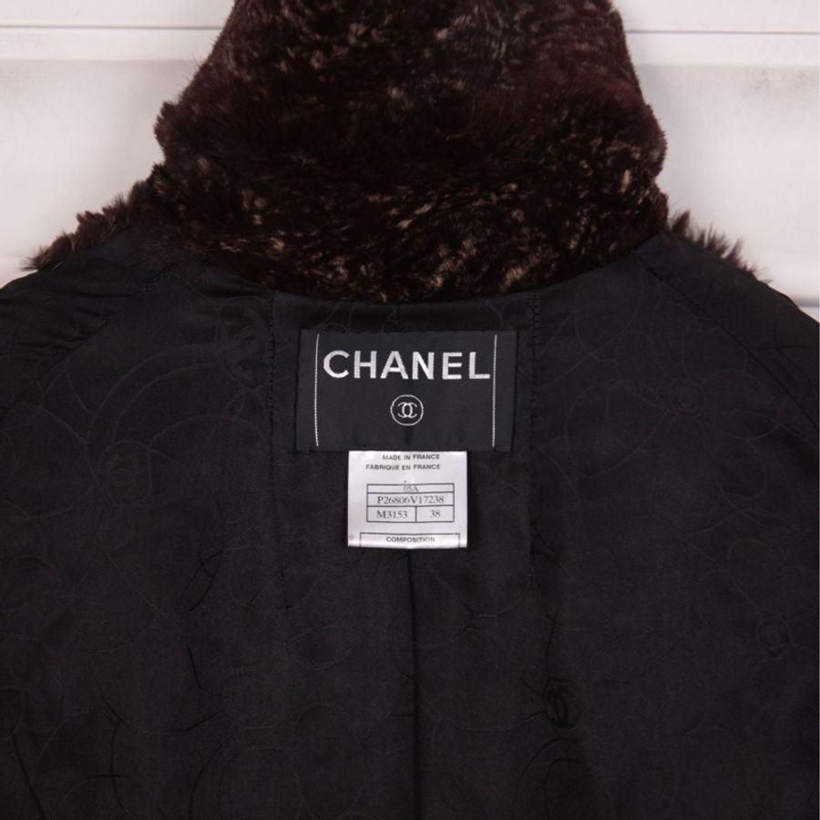 Chanel 05年棕色兔毛两口袋crop短外套上衣-14