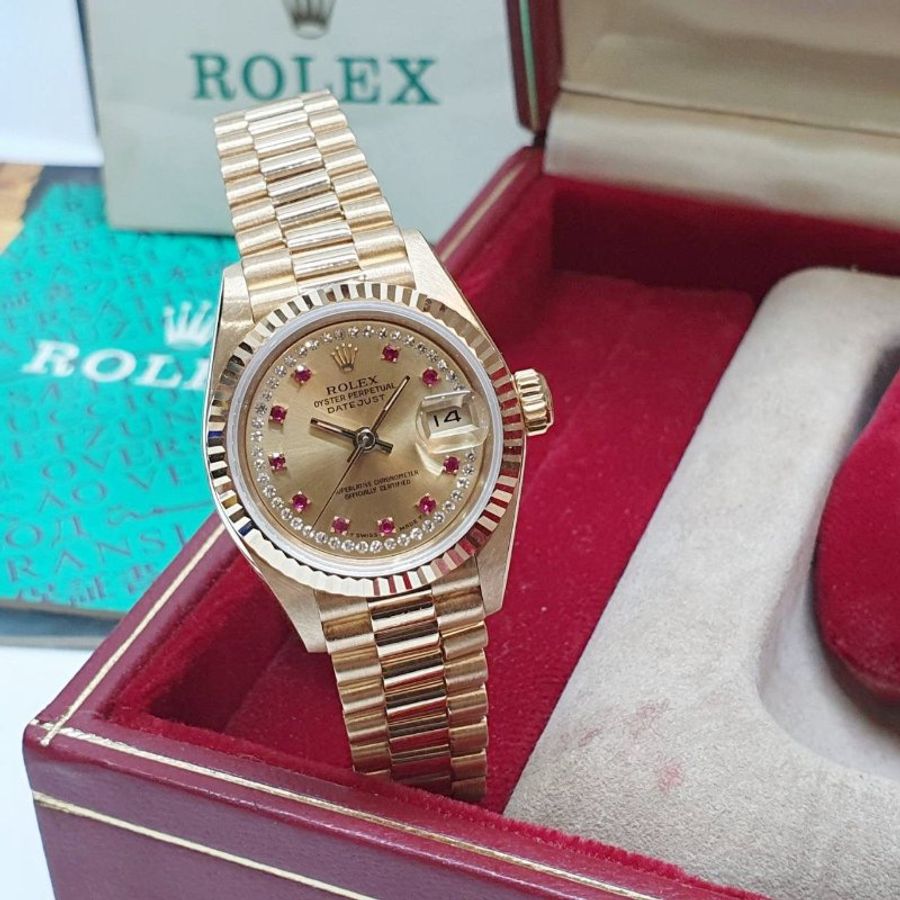 【大眾名錶】ROLEX 勞力士 69178 Datejust 蠔式女錶 18K紅蟳款 小紅寶多層鑽面盤 大眾名錶G343-1