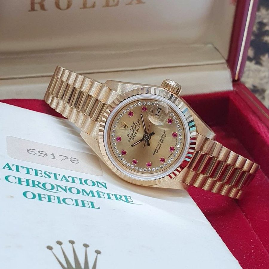 【大眾名錶】ROLEX 勞力士 69178 Datejust 蠔式女錶 18K紅蟳款 小紅寶多層鑽面盤 大眾名錶G343-2