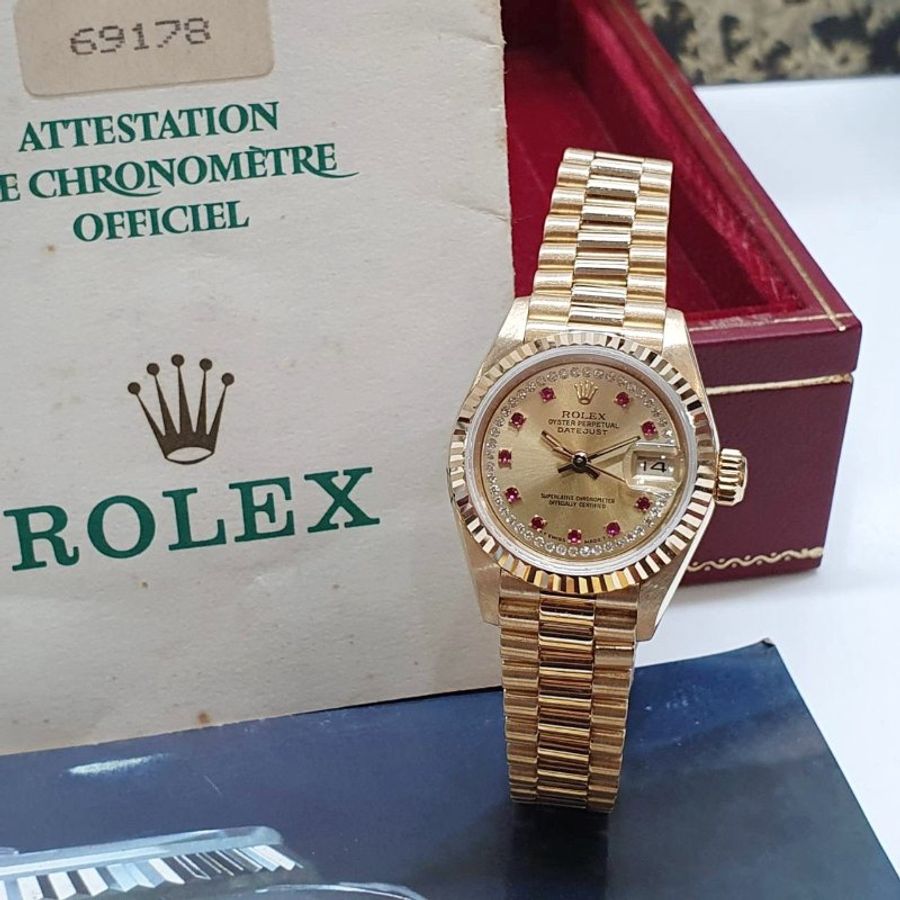 【大眾名錶】ROLEX 勞力士 69178 Datejust 蠔式女錶 18K紅蟳款 小紅寶多層鑽面盤 大眾名錶G343-3