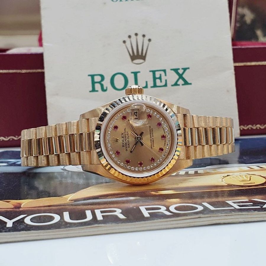 【大眾名錶】ROLEX 勞力士 69178 Datejust 蠔式女錶 18K紅蟳款 小紅寶多層鑽面盤 大眾名錶G343-4
