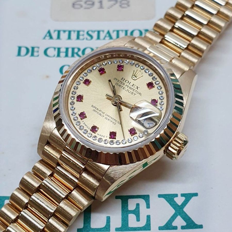 【大眾名錶】ROLEX 勞力士 69178 Datejust 蠔式女錶 18K紅蟳款 小紅寶多層鑽面盤 大眾名錶G343-8