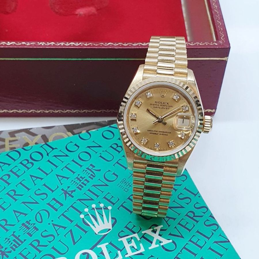 【大眾名錶】ROLEX 勞力士 69178 Datejust 蠔式女錶 18K 太陽圈 金色十鑽面盤 大眾名錶G344-2