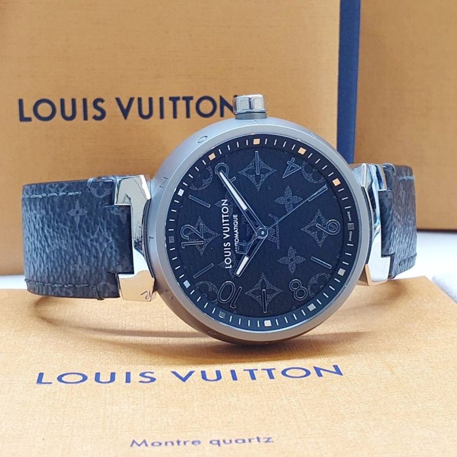【大眾名錶】Louis Vuitton路易威登 QA140Z 2021/12 黑色LV老花數字面盤 大眾名錶B1434-2