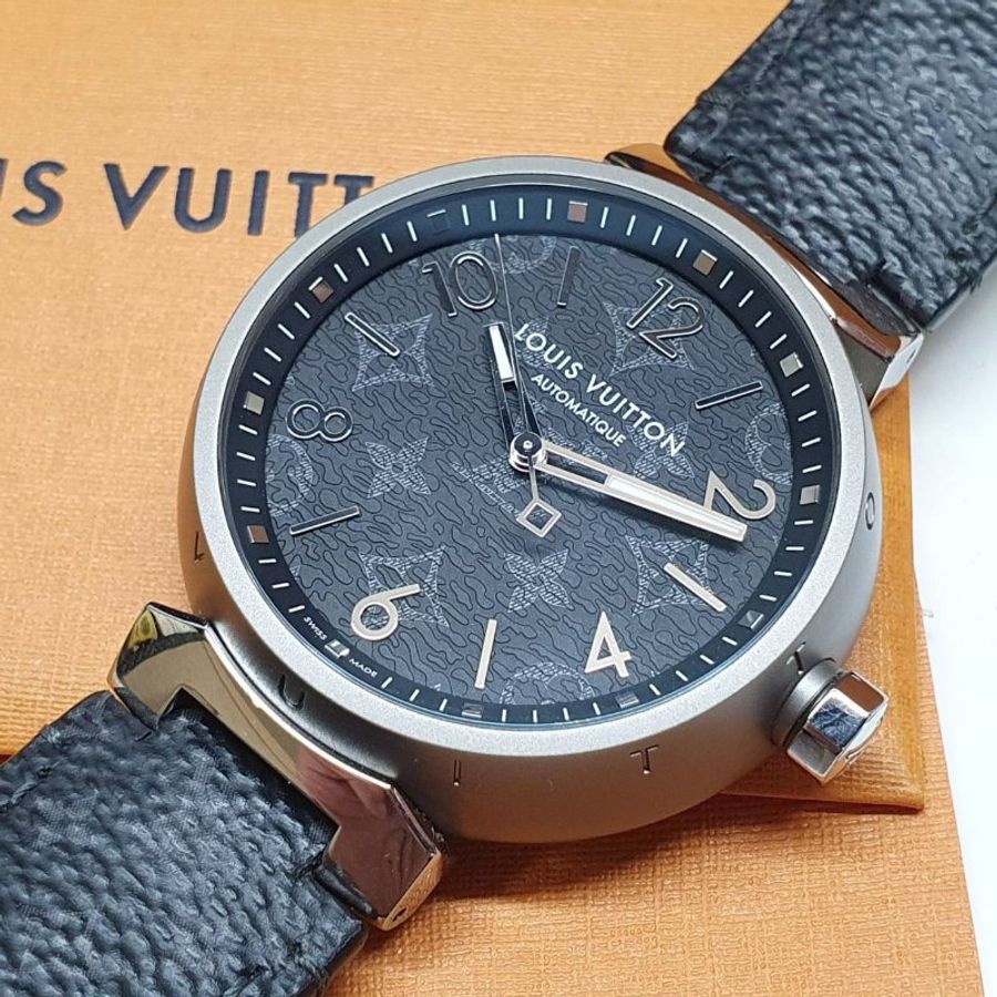 【大眾名錶】Louis Vuitton路易威登 QA140Z 2021/12 黑色LV老花數字面盤 大眾名錶B1434-4