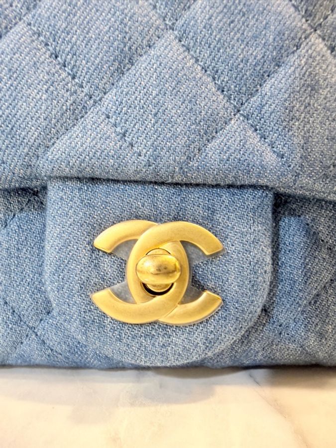 新～Chanel 藍丹寧菱格紋金球方胖-7