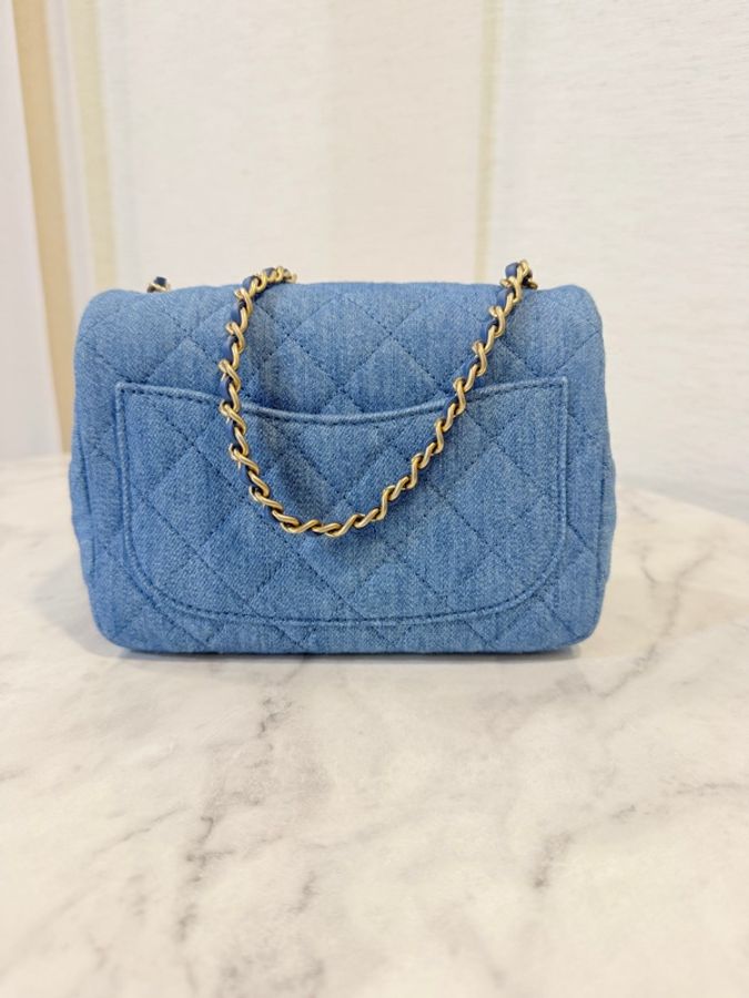新～Chanel 藍丹寧菱格紋金球方胖-13