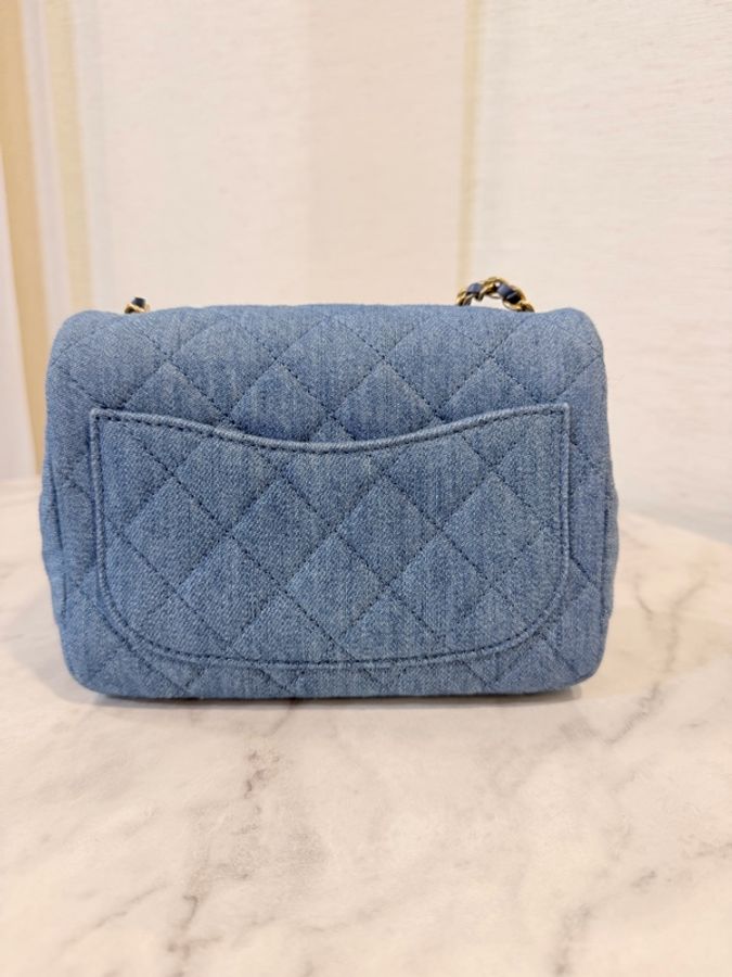 新～Chanel 藍丹寧菱格紋金球方胖-14