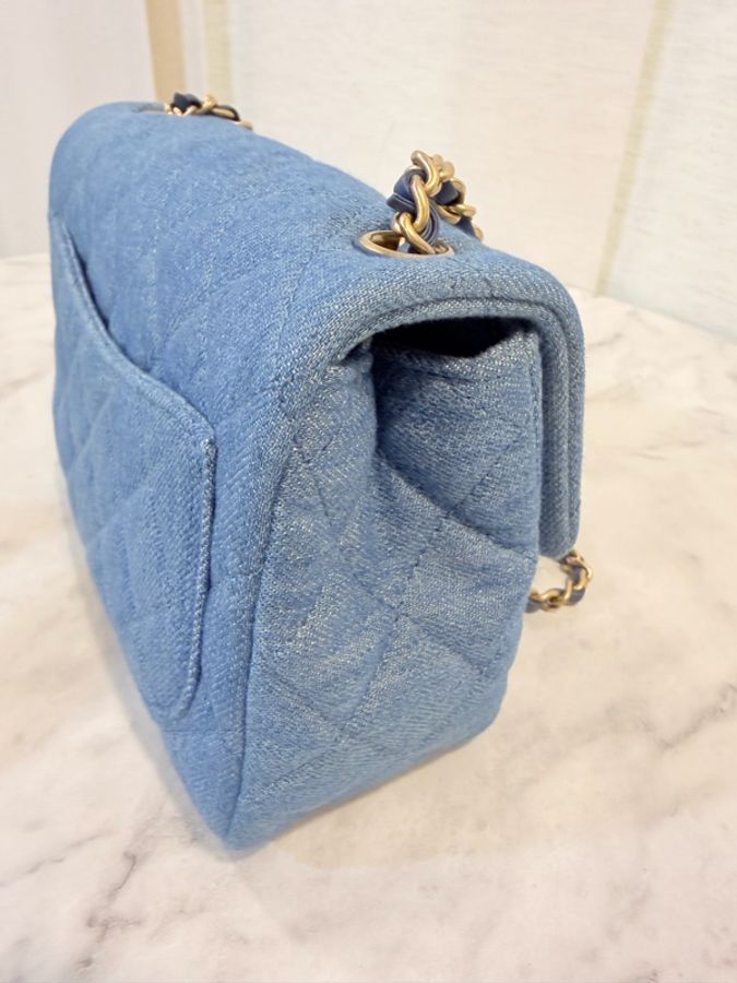 新～Chanel 藍丹寧菱格紋金球方胖-16