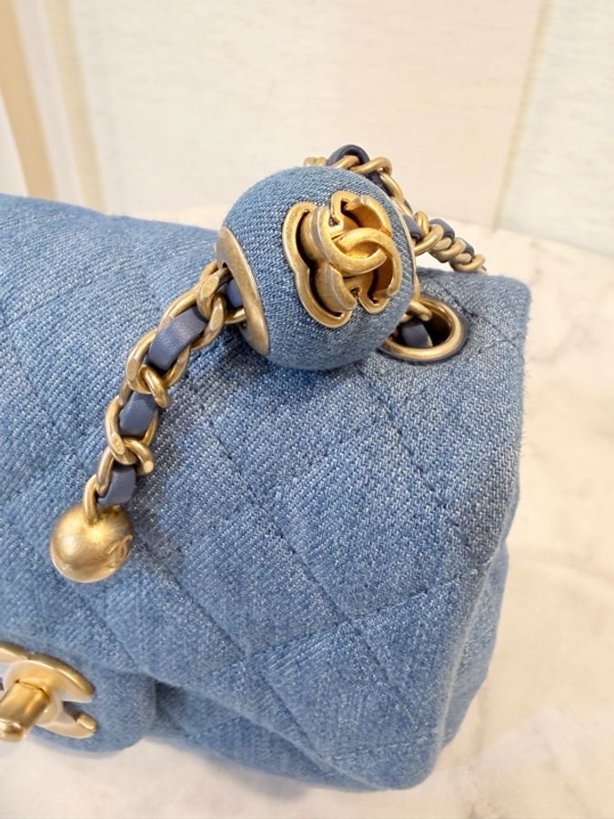 新～Chanel 藍丹寧菱格紋金球方胖-20
