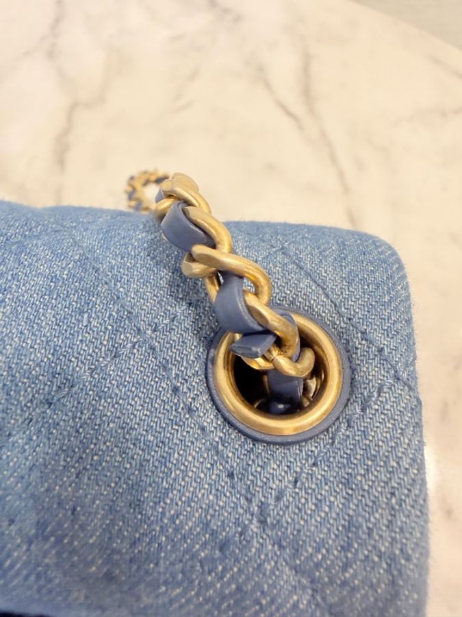 新～Chanel 藍丹寧菱格紋金球方胖-22