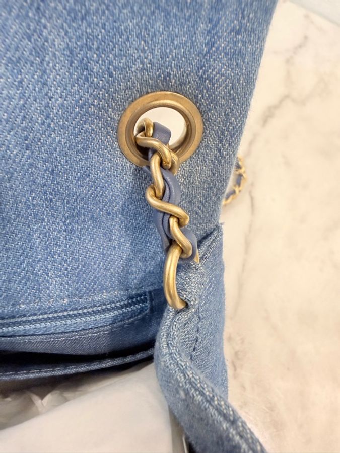 新～Chanel 藍丹寧菱格紋金球方胖-38