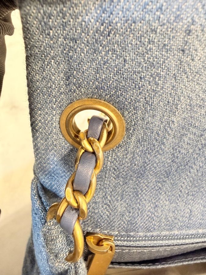 新～Chanel 藍丹寧菱格紋金球方胖-39