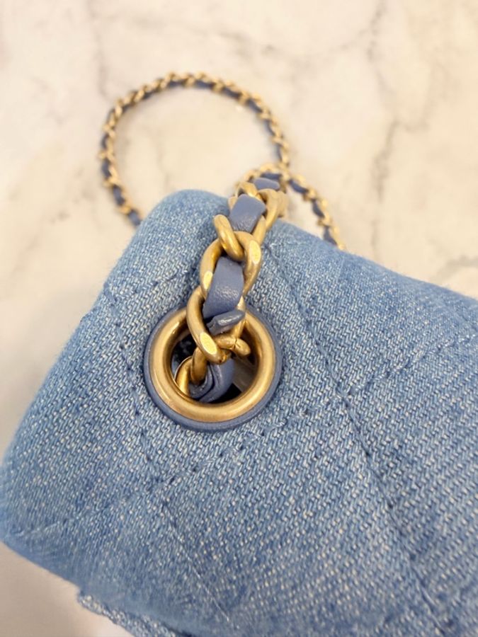 新～Chanel 藍丹寧菱格紋金球方胖-44