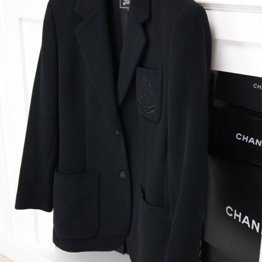 Burberry黑色毛呢徽章刺绣西装上衣外套-2