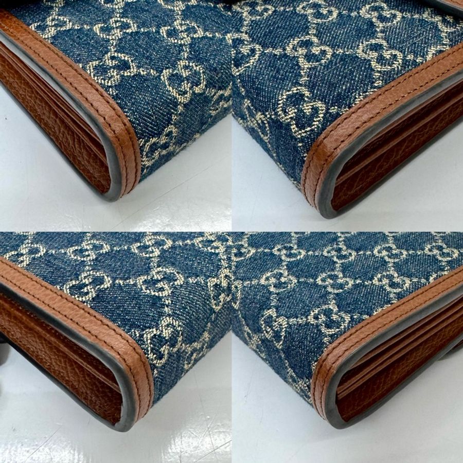GUCCI 古馳 Dionysus 經典酒神 丹寧/牛仔老花 雙虎頭扣 鍊帶皮夾斜背包 401231-4