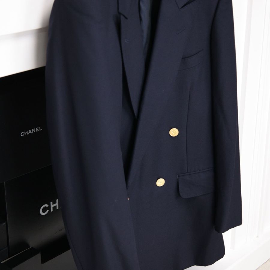 Burberry深蓝色羊毛双排金扣西装上衣外套-5